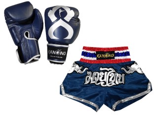 Passende Echtleder Handschuhe und Personalisierte Muay Thai Shorts : Set-125-Gloves-Thaikick-Marine