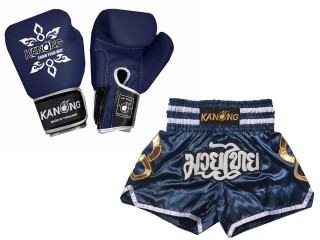 Paket - Echtleder Handschuhe und Personalisierte Muay Thai Shorts : Set-143-Gloves-Marine
