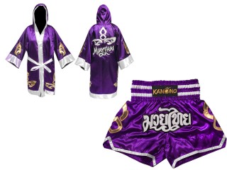 Personalisierte Boxermantel + Muay Thai Hose : Set-143-Lila