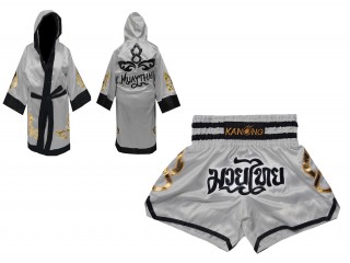 Personalisierte Boxermantel + Muay Thai Hose : Set-143-Silber