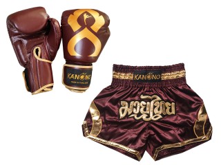 Passende Echtleder Handschuhe und Kundenspezifische Muay Thai Shorts : Set-144-Gloves-Kastanienbraun