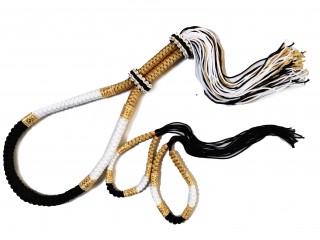 Stirnband und Armbinden Muay Thai Kampfschmuck : Thaistyle Weiss-Schwarz-Gold