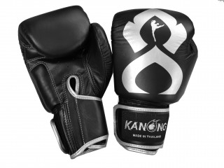 Kanong Echtleder Muay Thai Boxhandschuhe : Schwarz/Silber