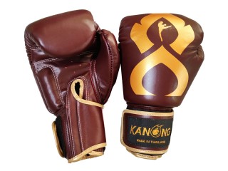 Kanong Echtleder Muay Thai Boxhandschuhe : Kastanienbraun/Gold