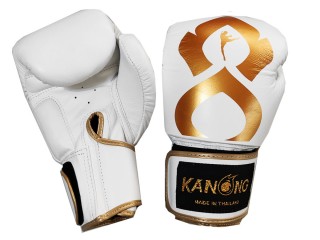 Kanong Echtleder Muay Thai Boxhandschuhe : Weiss/Gold