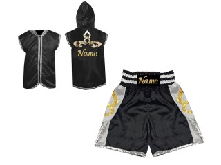 Personalisierte Hoodies Jacke + Boxhosen  : KNCUSET-006-Schwarz