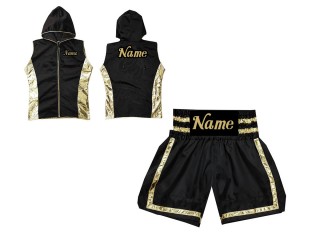 Personalisierte Hoodies Jacke + Box Hosen : KNCUSET-007-Schwarz-Gold