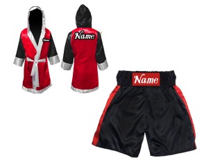 Personalisierte Mantel + Boxhose  : KNCUSET-104-Schwarz-Rot