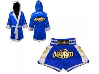 Kundenspezifische Boxermantel +Thaiboxhosen : Set-141-Blau