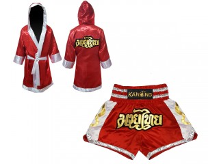 Kundenspezifische Boxermantel +Thaiboxhosen : Set-141-Rot