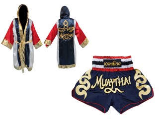 Personalisierte Boxermantel + Muay Thai hose : Set-120-Kleid-Marine
