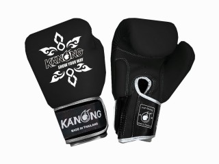 Kanong Echtleder Muay Thai Boxhandschuhe : ThaiPower Schwarz/Silber