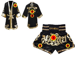 Kundenspezifische Boxermantel +Thaiboxhosen : Set 121 Schwarz