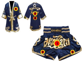 Kundenspezifische Boxermantel +Thaiboxhosen : Set 121 Marine