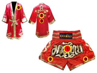 Kundenspezifische Boxermantel +Thaiboxhosen : Set 121 Rot