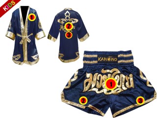 Kundenspezifische Boxermantel +Thaiboxhosen für Kinder : Set 121 Marine