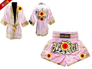 Kundenspezifische Boxermantel +Thaiboxhosen für Kinder : Set 121 Rosa