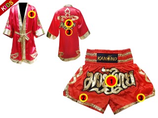 Kundenspezifische Boxermantel +Thaiboxhosen für Kinder : Set 121 Rot