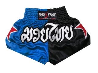 Boxsense Muay Thai shorts : BXS-089-Blau-schwarz