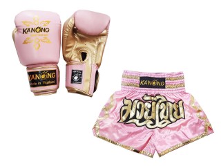 Passende Muay Thai Handschuhe und Personalisierte Muay Thai Shorts : Modell 121 Rosa