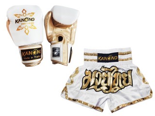 Passende Muay Thai Handschuhe und Personalisierte Muay Thai Shorts : Modell 121 Weiß