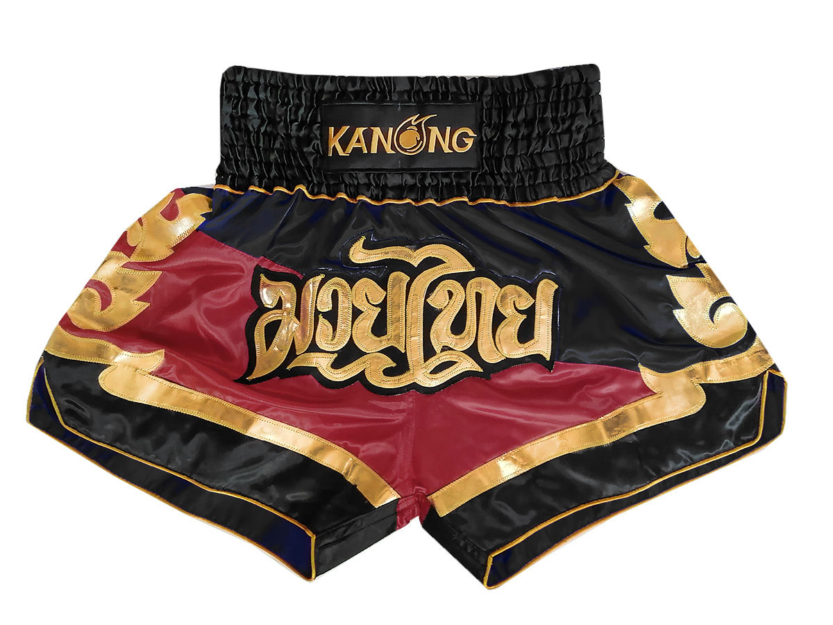 Kanong Muay Thai shorts - Thaiboxhosen : KNS-123-Schwarz-kastanienbraun
