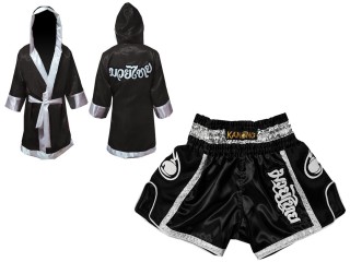 Kanong Maßarbeit Boxermantel + Kanong Thaiboxhosen : Set 208 Schwarz