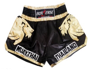 Kickboxhose in schwarz/Weiss mit Thaischrift Muay Boran Hose Thaiboxhose Muay Thai Short TS Thai Short
