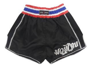 Boxsense Retro Muay Thai shorts - Thaiboxhosen für Kinder : BXSRTO-001-Schwarz