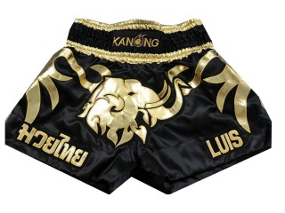 Muay Thai Hose selber machen : KNSCUST-1046 Schwarz/Silber Elephant