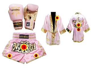 Kundenspezifisches Set von Muay Thai Handschuhen + Hosen + Mantel : Modell 121 Rosa