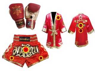 Kundenspezifisches Set von Muay Thai Handschuhen + Hosen + Mantel : Modell 121 Rot