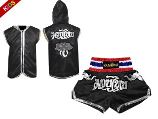Personalisierte Hoodies +Thaibox hosen für Kinder : Set 125 Schwarz