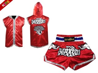 Personalisierte Hoodies +Thaiboxhosen für Kinder : Set 125 Rot