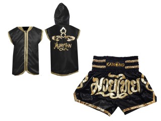 Kundenspezifische Hoodies +Thaiboxhosen : Set 121 Schwarz
