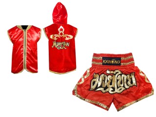 Kundenspezifische Hoodies +Thaiboxhosen : Set 121 Rot