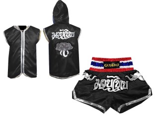 Personalisierte Hoodies + Thaibox hosen : Set 125 Schwarz
