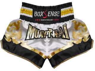 Boxsense Muay Thai shorts - Thaiboxhosen : BXS-099-Weiß-Schwarz