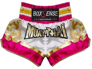 Boxsense Muay Thai shorts - Thaiboxhosen : BXS-099-Weiß-Rosa