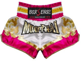 Boxsense Muay Thai shorts : BXS-099-Weiß-Rosa