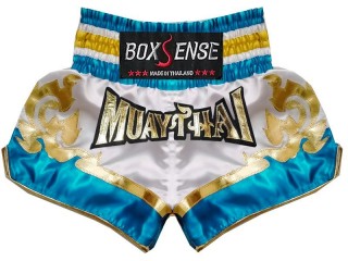 Boxsense Muay Thai shorts - Thaiboxhosen : BXS-099-Weiß-Himmelblau 