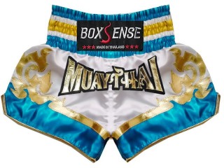 Boxsense Muay Thai shorts : BXS-099-Weiß-Himmelblau 