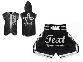 Personalisierte Hoodies + Boxen Hosen : Schwarz/Silber