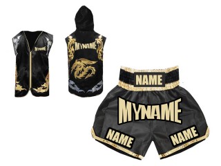Personalisierte Hoodies Jacke + Boxen Hosen : Schwarz