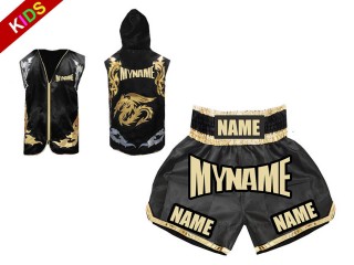 Personalisierte Hoodies + Boxhosen für Kinder : Set-003-Schwarz