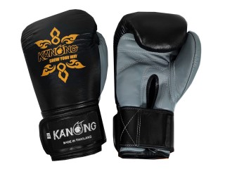 Kanong Echtleder Muay Thai Boxhandschuhe : Schwarz/Grau