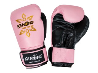 Kanong Echtleder Muay Thai Boxhandschuhe : Rosa/Schwarz