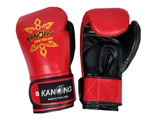 Kanong Echtleder Muay Thai Boxhandschuhe : Rot/Schwarz