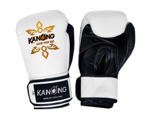 Kanong Echtleder Muay Thai Boxhandschuhe : Weiß/Schwarz