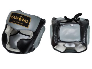 Kanong Muay Thai Kopfschutz (echtes Leder): Schwarz/Grau